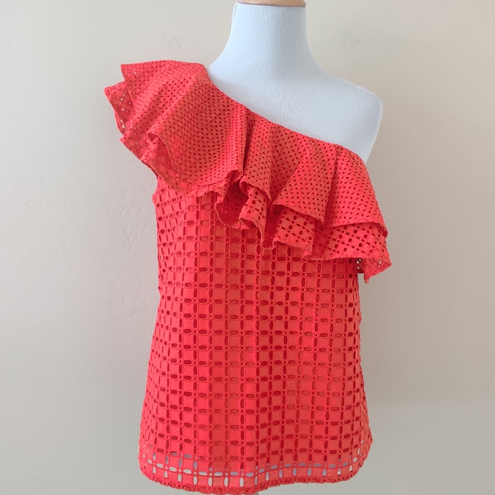 J. Crew Eyelet One Shoulder Ruffled Top